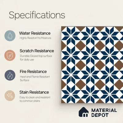 Moroccan Wall & Floor Tile TL 05178 B Zellige Monochrome Blue Multi Colour 1 ft x 1 ft Porcelain Matte Finish - 9 mm | Suitable for Kitchen, Bathroom, Balcony | Please Expect a Slight Variation of Pattern