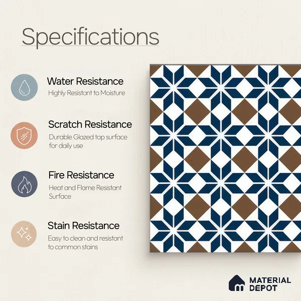 Moroccan Wall & Floor Tile TL 05178 B Zellige Monochrome Blue Multi Colour 1 ft x 1 ft Porcelain Matte Finish - 9 mm | Suitable for Kitchen, Bathroom, Balcony | Please Expect a Slight Variation of Pattern