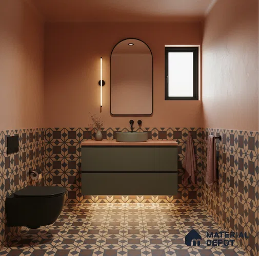 Moroccan Wall & Floor Tile TL 05178 C Zellige Monochrome Beige Multi Colour 1 ft x 1 ft Vitrified Matte Finish - 9 mm | Suitable for Kitchen, Bathroom, Balcony | Please Expect a Slight Variation of Pattern