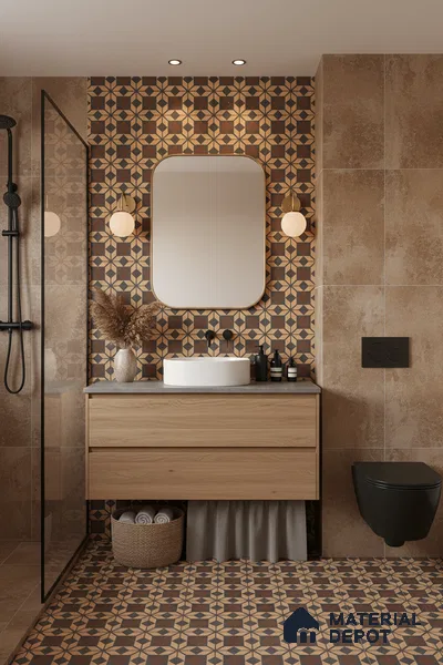 Moroccan Wall & Floor Tile TL 05178 C Zellige Monochrome Beige Multi Colour 1 ft x 1 ft Porcelain Matte Finish - 9 mm | Suitable for Kitchen, Bathroom, Balcony | Please Expect a Slight Variation of Pattern