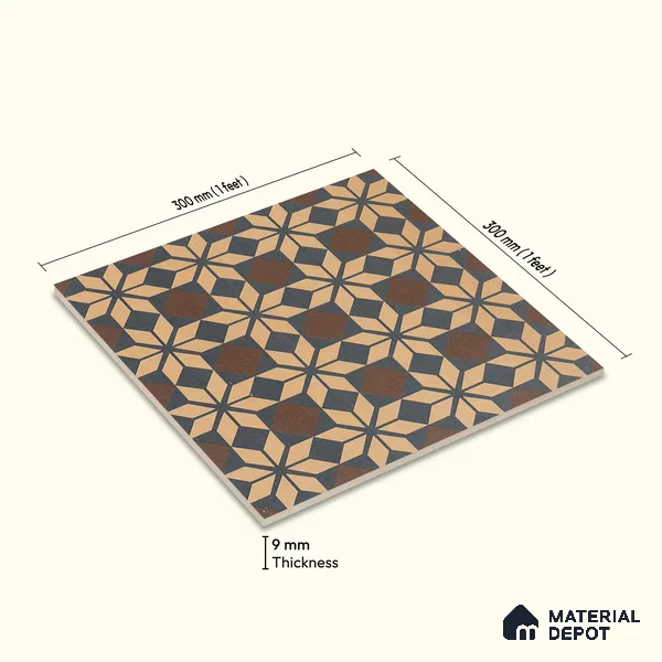 Moroccan Wall & Floor Tile TL 05178 C Zellige Monochrome Beige Multi Colour 1 ft x 1 ft Porcelain Matte Finish - 9 mm | Suitable for Kitchen, Bathroom, Balcony | Please Expect a Slight Variation of Pattern