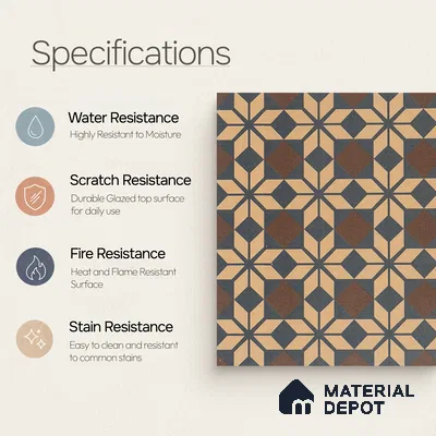 Moroccan Wall & Floor Tile TL 05178 C Zellige Monochrome Beige Multi Colour 1 ft x 1 ft Porcelain Matte Finish - 9 mm | Suitable for Kitchen, Bathroom, Balcony | Please Expect a Slight Variation of Pattern