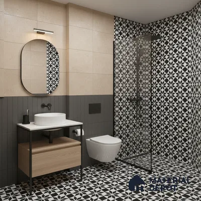 Moroccan Tile TL 05178 Zellige Monochrome Black Multi Colour 1 ft x 1 ft Vitrified Matte Finish - 9 mm | Suitable for Kitchen, Bathroom, Balcony Floor & Wall | Please Expect a Slight Variation of Pattern (Sample)