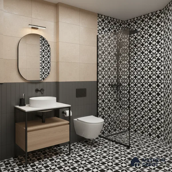Moroccan Tile TL 05178 Zellige Monochrome Black Multi Colour 1 ft x 1 ft Vitrified Matte Finish - 9 mm | Suitable for Kitchen, Bathroom, Balcony Floor & Wall | Please Expect a Slight Variation of Pattern (Sample)