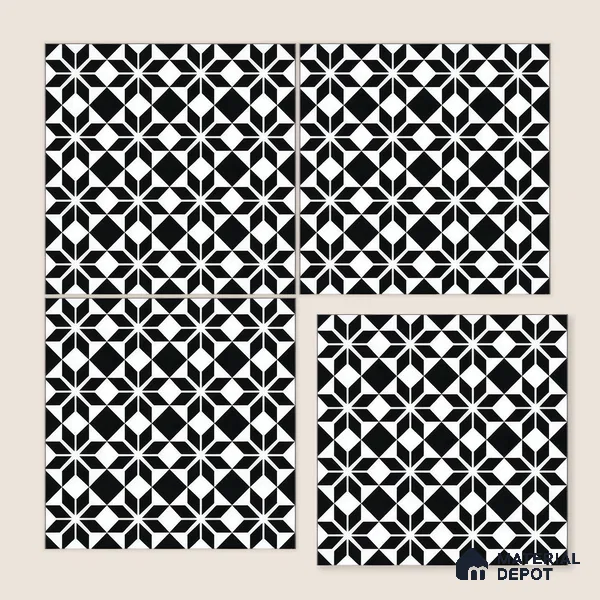 Moroccan Wall & Floor Tile TL 05178 Zellige Monochrome Black Multi Colour 1 ft x 1 ft Porcelain Matte Finish - 9 mm | Suitable for Kitchen, Bathroom, Balcony | Please Expect a Slight Variation of Pattern