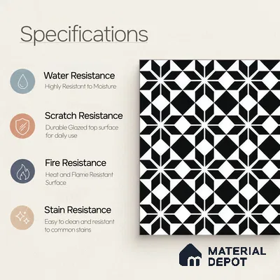 Moroccan Wall & Floor Tile TL 05178 Zellige Monochrome Black Multi Colour 1 ft x 1 ft Porcelain Matte Finish - 9 mm | Suitable for Kitchen, Bathroom, Balcony | Please Expect a Slight Variation of Pattern