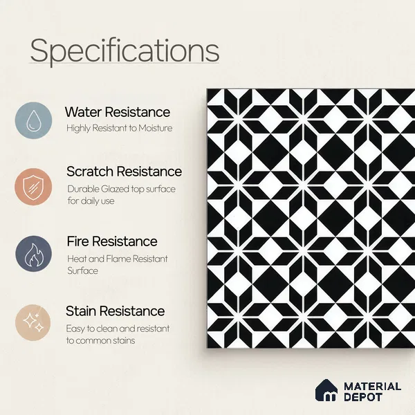 Moroccan Wall & Floor Tile TL 05178 Zellige Monochrome Black Multi Colour 1 ft x 1 ft Porcelain Matte Finish - 9 mm | Suitable for Kitchen, Bathroom, Balcony | Please Expect a Slight Variation of Pattern