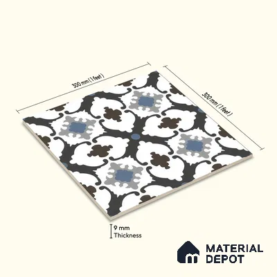 Moroccan Wall & Floor Tile TL 05179 Zellige Blue Mirage Multi Colour 1 ft x 1 ft Porcelain Matte Finish - 9 mm | Suitable for Kitchen, Bathroom, Balcony | Please Expect a Slight Variation of Pattern