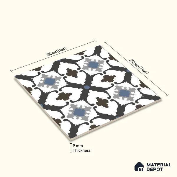 Moroccan Wall & Floor Tile TL 05179 Zellige Blue Mirage Multi Colour 1 ft x 1 ft Porcelain Matte Finish - 9 mm | Suitable for Kitchen, Bathroom, Balcony | Please Expect a Slight Variation of Pattern