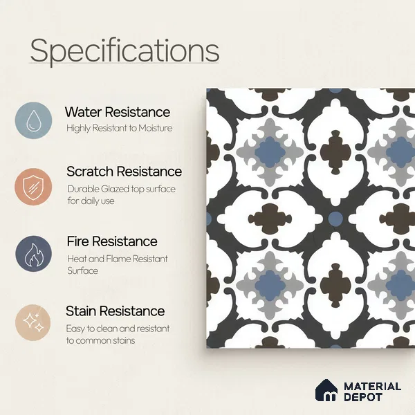 Moroccan Wall & Floor Tile TL 05179 Zellige Blue Mirage Multi Colour 1 ft x 1 ft Porcelain Matte Finish - 9 mm | Suitable for Kitchen, Bathroom, Balcony | Please Expect a Slight Variation of Pattern
