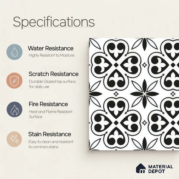 Moroccan Wall & Floor Tile TL 05180 Zellige Medina Eclipse Multi Colour 1 ft x 1 ft Porcelain Matte Finish - 9 mm | Suitable for Kitchen, Bathroom, Balcony | Please Expect a Slight Variation of Pattern