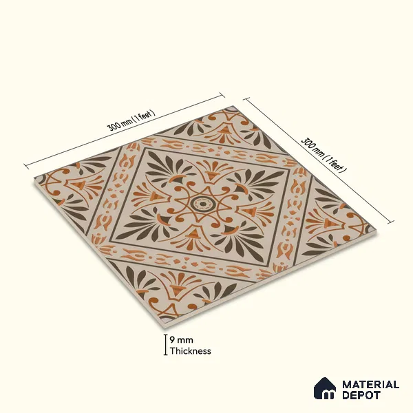 Moroccan Wall & Floor Tile TL 05181 B Zellige Sahara Sunburst Beige 1 ft x 1 ft Porcelain Matte Finish - 9 mm | Suitable for Kitchen, Bathroom, Balcony | Please Expect a Slight Variation of Pattern