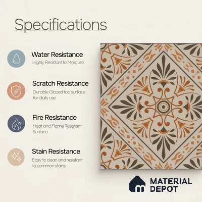 Moroccan Wall & Floor Tile TL 05181 B Zellige Sahara Sunburst Beige 1 ft x 1 ft Porcelain Matte Finish - 9 mm | Suitable for Kitchen, Bathroom, Balcony | Please Expect a Slight Variation of Pattern