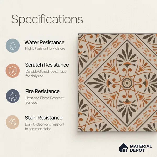 Moroccan Wall & Floor Tile TL 05181 B Zellige Sahara Sunburst Beige 1 ft x 1 ft Porcelain Matte Finish - 9 mm | Suitable for Kitchen, Bathroom, Balcony | Please Expect a Slight Variation of Pattern