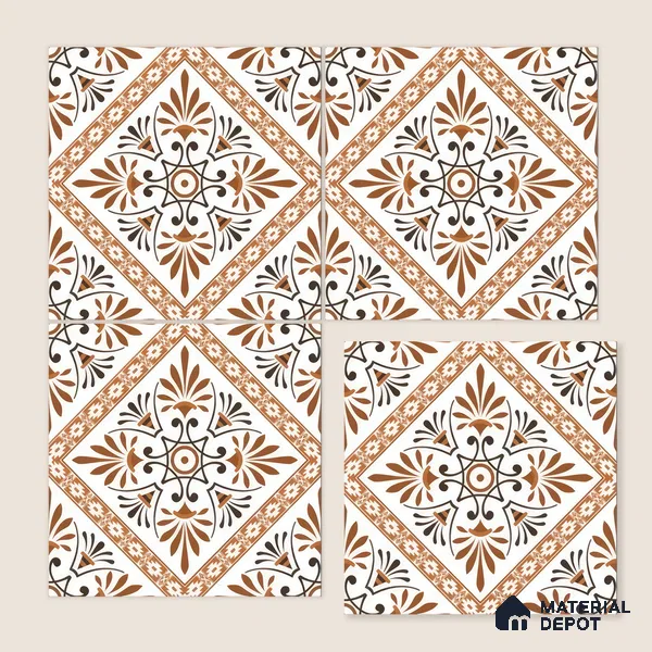 Moroccan Wall & Floor Tile TL 05181 Zellige Desert Flora Brown 1 ft x 1 ft Porcelain Matte Finish - 9 mm | Suitable for Kitchen, Bathroom, Balcony | Please Expect a Slight Variation of Pattern