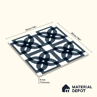 Moroccan Wall & Floor Tile TL 05183 Zellige Blue Overlaps Multi Colour 1 ft x 1 ft Porcelain Matte Finish - 9 mm | Suitable for Kitchen, Bathroom, Balcony | Please Expect a Slight Variation of Pattern