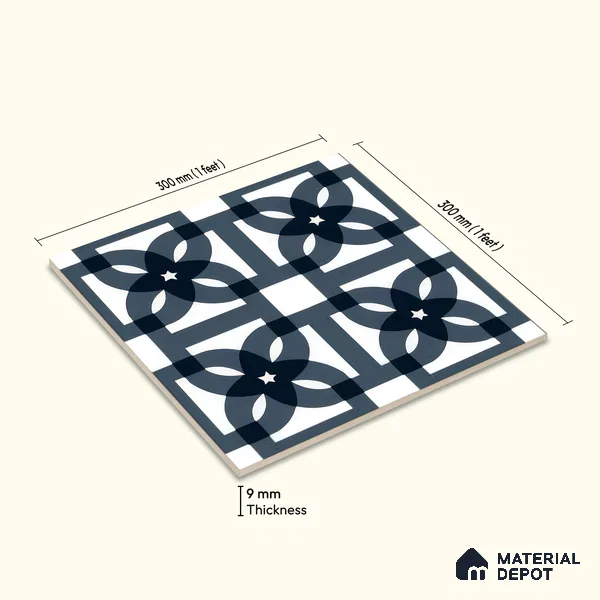 Moroccan Wall & Floor Tile TL 05183 Zellige Blue Overlaps Multi Colour 1 ft x 1 ft Porcelain Matte Finish - 9 mm | Suitable for Kitchen, Bathroom, Balcony | Please Expect a Slight Variation of Pattern