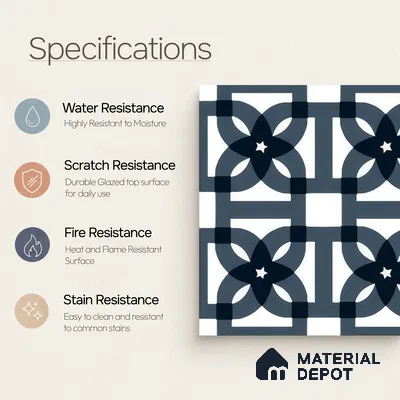 Moroccan Wall & Floor Tile TL 05183 Zellige Blue Overlaps Multi Colour 1 ft x 1 ft Porcelain Matte Finish - 9 mm | Suitable for Kitchen, Bathroom, Balcony | Please Expect a Slight Variation of Pattern