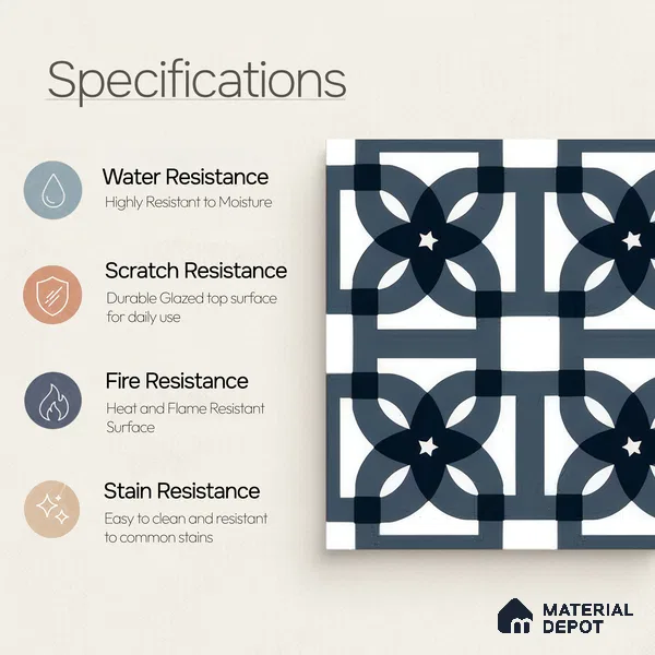 Moroccan Wall & Floor Tile TL 05183 Zellige Blue Overlaps Multi Colour 1 ft x 1 ft Porcelain Matte Finish - 9 mm | Suitable for Kitchen, Bathroom, Balcony | Please Expect a Slight Variation of Pattern