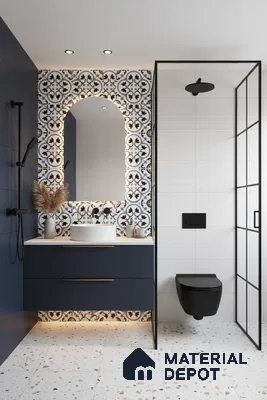Moroccan Tile TL 05184 B Zellige Blue Liner Floral Multi Colour 1 ft x 1 ft Vitrified Matte Finish - 9 mm | Suitable for Kitchen, Bathroom, Balcony Floor & Wall | Please Expect a Slight Variation of Pattern