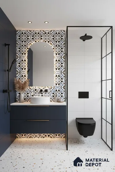 Moroccan Tile TL 05184 B Zellige Blue Liner Floral Multi Colour 1 ft x 1 ft Vitrified Matte Finish - 9 mm | Suitable for Kitchen, Bathroom, Balcony Floor & Wall | Please Expect a Slight Variation of Pattern