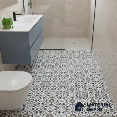 Moroccan Tile TL 05184 B Zellige Blue Liner Floral Multi Colour 1 ft x 1 ft Vitrified Matte Finish - 9 mm | Suitable for Kitchen, Bathroom, Balcony Floor & Wall | Please Expect a Slight Variation of Pattern