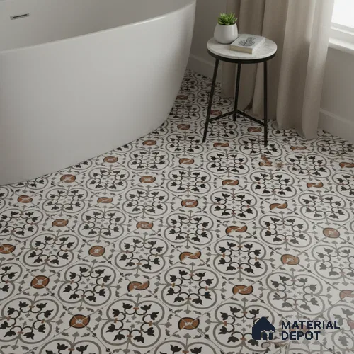Moroccan Tile TL 05184 Zellige Grey Liner Floral Multi Colour 1 ft x 1 ft Vitrified Matte Finish - 9 mm | Suitable for Kitchen, Bathroom, Balcony Floor & Wall | Please Expect a Slight Variation of Pattern