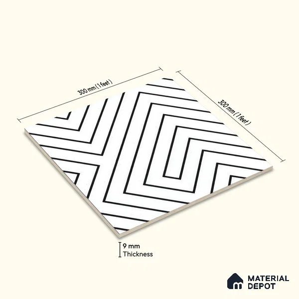 Moroccan Wall & Floor Tile TL 05186 Zellige Puzzle Lines Multi Colour 1 ft x 1 ft Porcelain Matte Finish - 9 mm | Suitable for Kitchen, Bathroom, Entryway | Please Expect a Slight Variation of Pattern