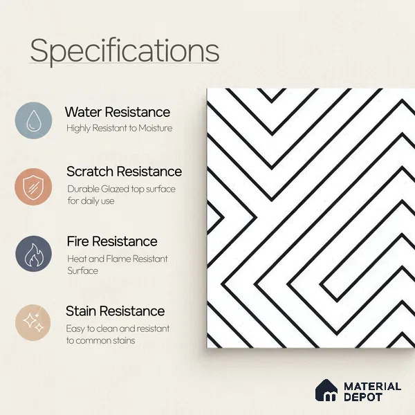Moroccan Wall & Floor Tile TL 05186 Zellige Puzzle Lines Multi Colour 1 ft x 1 ft Porcelain Matte Finish - 9 mm | Suitable for Kitchen, Bathroom, Entryway | Please Expect a Slight Variation of Pattern