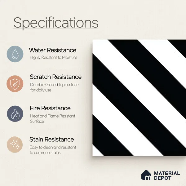 Moroccan Wall & Floor Tile TL 05187 Zellige Linear Zebra Multi Colour 1 ft x 1 ft Porcelain Matte Finish - 9 mm | Suitable for Kitchen, Bathroom, Entryway | Please Expect a Slight Variation of Pattern