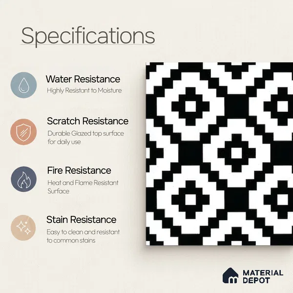 Moroccan Wall & Floor Tile TL 05188 Zellige Medina Mystique Multi Colour 1 ft x 1 ft Porcelain Matte Finish - 9 mm | Suitable for Kitchen, Bathroom, Entryway | Please Expect a Slight Variation of Pattern