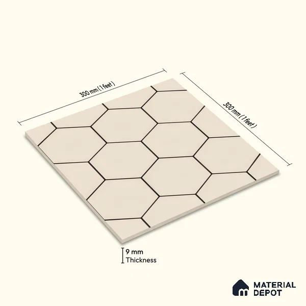 Moroccan Wall & Floor Tile TL 05190 Zellige Honeycomb Beige Brown 1 ft x 1 ft Porcelain Matte Finish - 9 mm | Suitable for Kitchen, Bathroom, Balcony | Please Expect a Slight Variation of Pattern