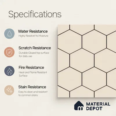 Moroccan Wall & Floor Tile TL 05190 Zellige Honeycomb Beige Brown 1 ft x 1 ft Porcelain Matte Finish - 9 mm | Suitable for Kitchen, Bathroom, Balcony | Please Expect a Slight Variation of Pattern