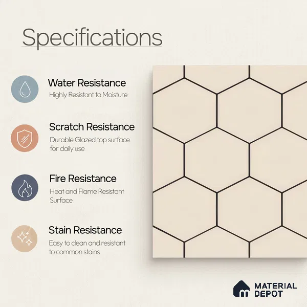 Moroccan Wall & Floor Tile TL 05190 Zellige Honeycomb Beige Brown 1 ft x 1 ft Porcelain Matte Finish - 9 mm | Suitable for Kitchen, Bathroom, Balcony | Please Expect a Slight Variation of Pattern