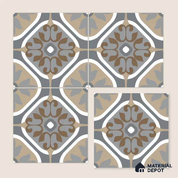 Moroccan Wall & Floor Tile TL 05191 B Zellige Floral Brown Multi Colour 1 ft x 1 ft Porcelain Matte Finish - 9 mm | Suitable for Kitchen, Bathroom, Balcony | Please Expect a Slight Variation of Pattern