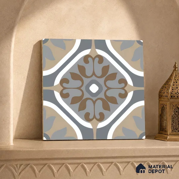 Moroccan Wall & Floor Tile TL 05191 B Zellige Floral Brown Multi Colour 1 ft x 1 ft Porcelain Matte Finish - 9 mm | Suitable for Kitchen, Bathroom, Balcony | Please Expect a Slight Variation of Pattern