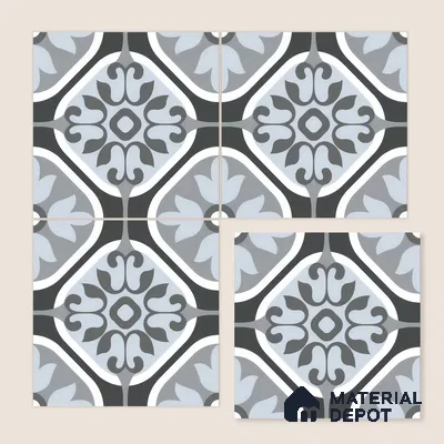 Moroccan Wall & Floor Tile TL 05191 Zellige Floral Grey Multi Colour 1 ft x 1 ft Porcelain Matte Finish - 9 mm | Suitable for Kitchen, Bathroom, Balcony | Please Expect a Slight Variation of Pattern