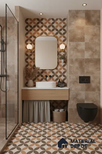 Moroccan Wall & Floor Tile TL 05192 B Zellige Brown Olympia Multi Colour 1 ft x 1 ft Porcelain Matte Finish - 9 mm | Suitable for Kitchen, Bathroom, Balcony | Please Expect a Slight Variation of Pattern
