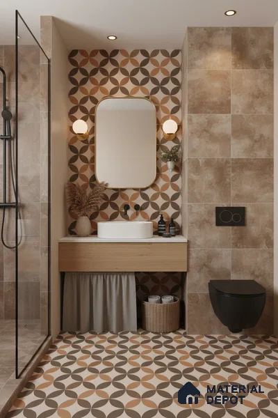 Moroccan Tile TL 05192 B Zellige Brown Olympia Multi Colour 1 ft x 1 ft Vitrified Matte Finish - 9 mm | Suitable for Kitchen, Bathroom, Balcony Floor & Wall | Please Expect a Slight Variation of Pattern (Sample)
