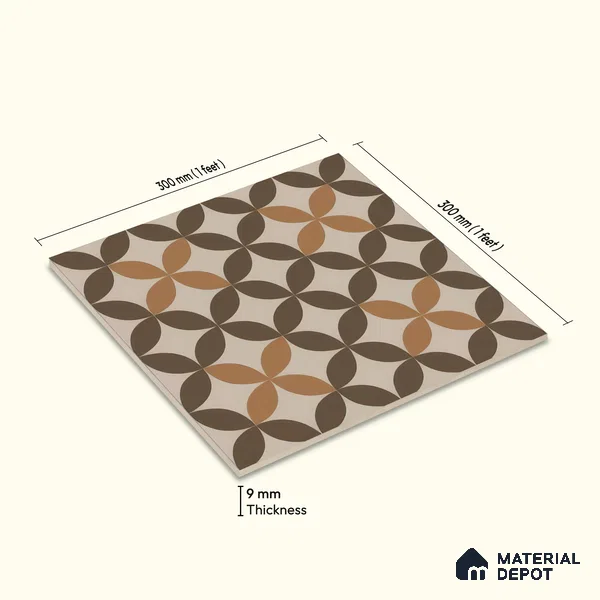 Moroccan Wall & Floor Tile TL 05192 B Zellige Brown Olympia Multi Colour 1 ft x 1 ft Porcelain Matte Finish - 9 mm | Suitable for Kitchen, Bathroom, Balcony | Please Expect a Slight Variation of Pattern