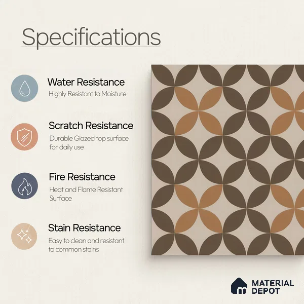 Moroccan Wall & Floor Tile TL 05192 B Zellige Brown Olympia Multi Colour 1 ft x 1 ft Porcelain Matte Finish - 9 mm | Suitable for Kitchen, Bathroom, Balcony | Please Expect a Slight Variation of Pattern