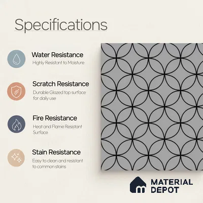 Moroccan Wall & Floor Tile TL 05192 C Zellige Grey Olympia Multi Colour 1 ft x 1 ft Porcelain Matte Finish - 9 mm | Suitable for Kitchen, Bathroom, Balcony | Please Expect a Slight Variation of Pattern