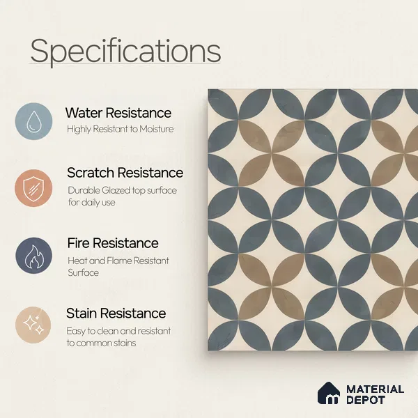 Moroccan Wall & Floor Tile TL 05192 Zellige Beige Olympia Multi Colour 1 ft x 1 ft Porcelain Matte Finish - 9 mm | Suitable for Kitchen, Bathroom, Balcony | Please Expect a Slight Variation of Pattern