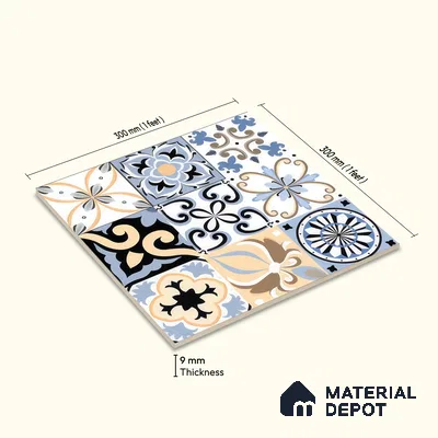 Moroccan Wall & Floor Tile TL 05193 Zellige Vibrant Florals Multi Colour 1 ft x 1 ft Porcelain Matte Finish - 9 mm | Suitable for Kitchen, Bathroom, Balcony | Please Expect a Slight Variation of Pattern