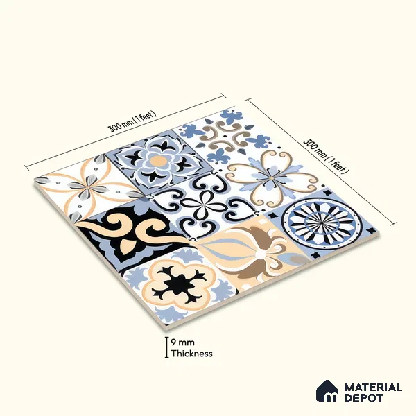 Moroccan Wall & Floor Tile TL 05193 Zellige Vibrant Florals Multi Colour 1 ft x 1 ft Porcelain Matte Finish - 9 mm | Suitable for Kitchen, Bathroom, Balcony | Please Expect a Slight Variation of Pattern