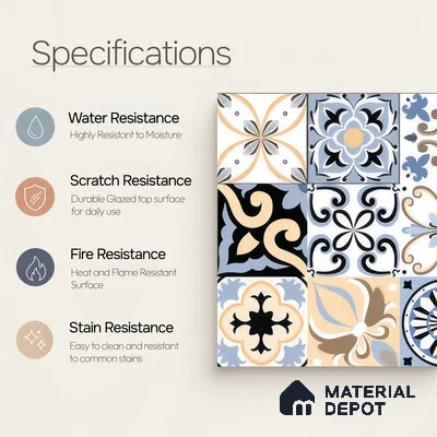Moroccan Wall & Floor Tile TL 05193 Zellige Vibrant Florals Multi Colour 1 ft x 1 ft Porcelain Matte Finish - 9 mm | Suitable for Kitchen, Bathroom, Balcony | Please Expect a Slight Variation of Pattern