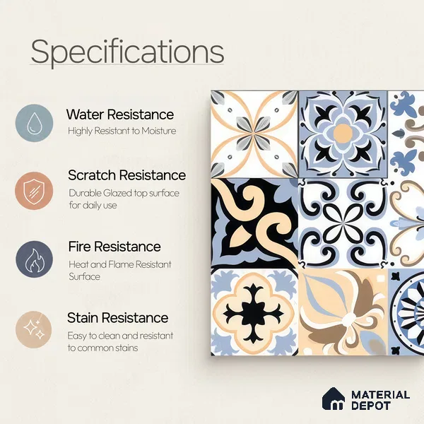 Moroccan Wall & Floor Tile TL 05193 Zellige Vibrant Florals Multi Colour 1 ft x 1 ft Porcelain Matte Finish - 9 mm | Suitable for Kitchen, Bathroom, Balcony | Please Expect a Slight Variation of Pattern