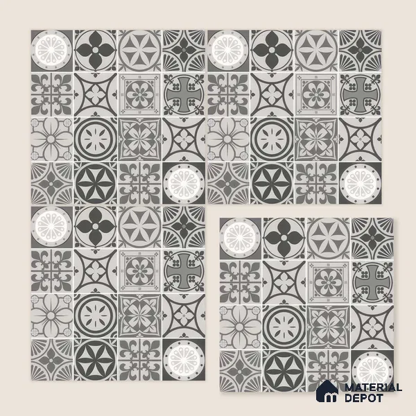 Moroccan Wall & Floor Tile TL 05194 Zellige Vibrant Grey Grey 1 ft x 1 ft Porcelain Matte Finish - 9 mm | Suitable for Kitchen, Bathroom, Balcony | Please Expect a Slight Variation of Pattern