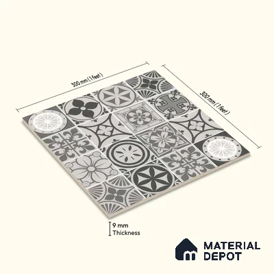 Moroccan Wall & Floor Tile TL 05194 Zellige Vibrant Grey Grey 1 ft x 1 ft Porcelain Matte Finish - 9 mm | Suitable for Kitchen, Bathroom, Balcony | Please Expect a Slight Variation of Pattern
