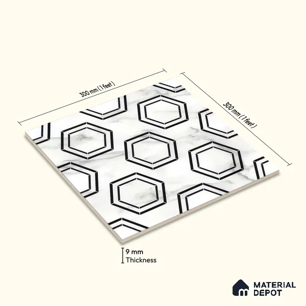 Moroccan Wall & Floor Tile TL 05196 Zellige Hexa Pod Multi Colour 1 ft x 1 ft Porcelain Matte Finish - 9 mm | Suitable for Kitchen, Bathroom, Balcony | Please Expect a Slight Variation of Pattern